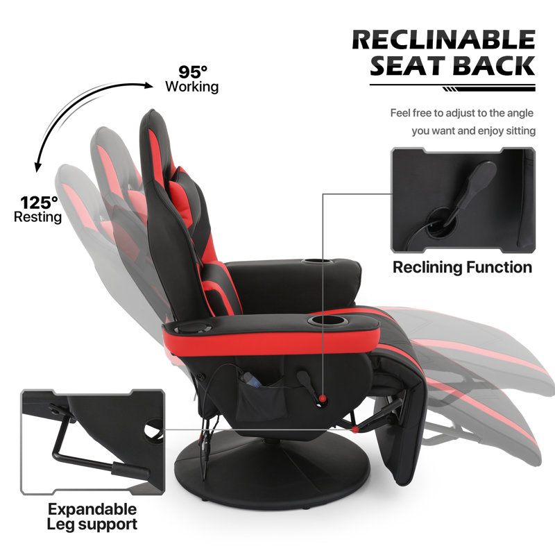 Gray Faux Leather Recliner Gaming Chair with Bluetooth Speakers