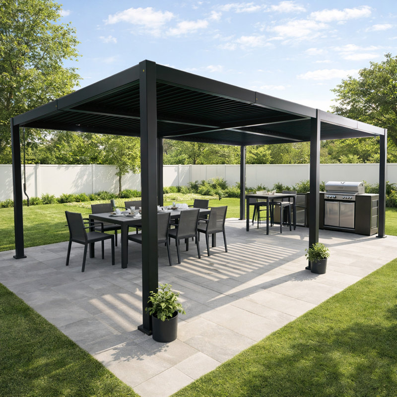 Kozyard Outdoor Louvered Pergola 12' x 20' Pergola Sun Shade All-Weather Aluminum Packing Shelter With Drainage System Adjustable Roof Waterproof For Poolside Patio Garden Yard Gray