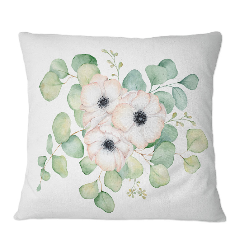 Bouquet de roses roses, feuilles d'eucalyptus III - imprimé tropical, 16 po x 16 po