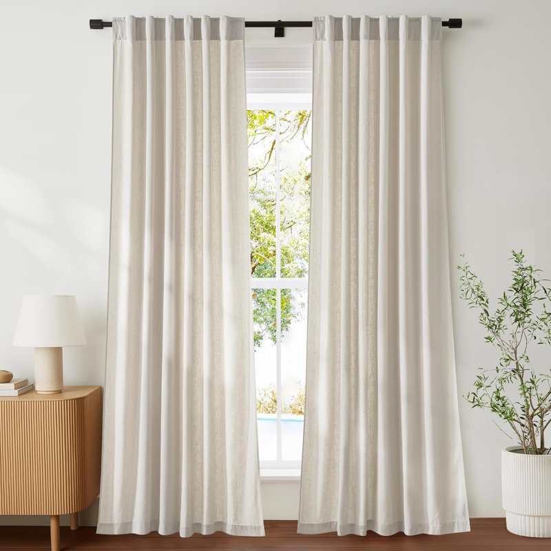 NICETOWN Cotton Curtains 2 Panels Set, Thick Organic Flax Belgian Linen Blend Privacy Window Drapes Rod Pocket & Back Tab with Light Filtering for Bedroom/Living Room