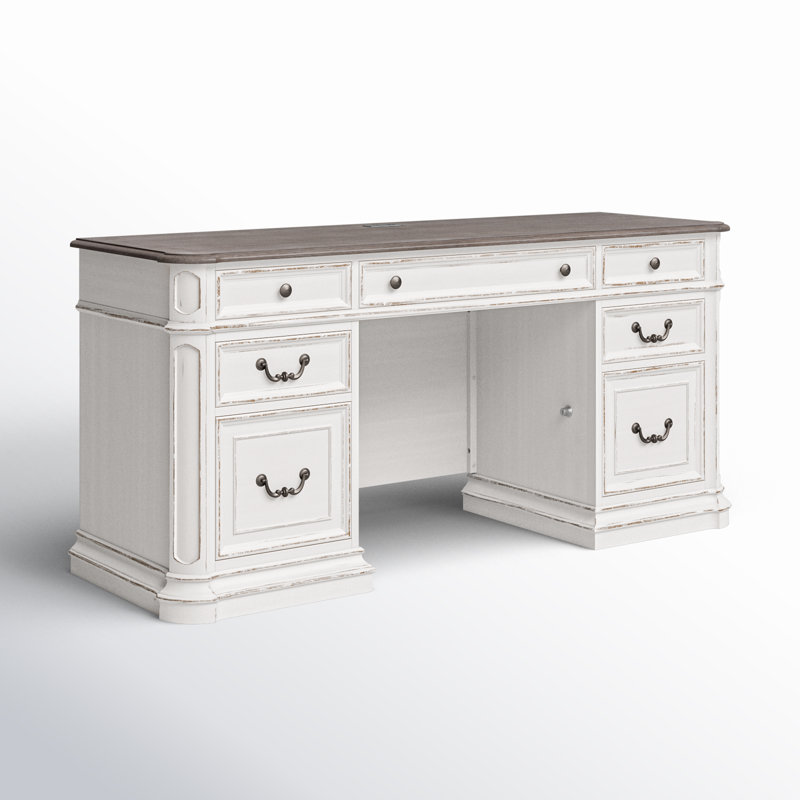 Traditional White Home Office Desk with USB Ports and Drawer