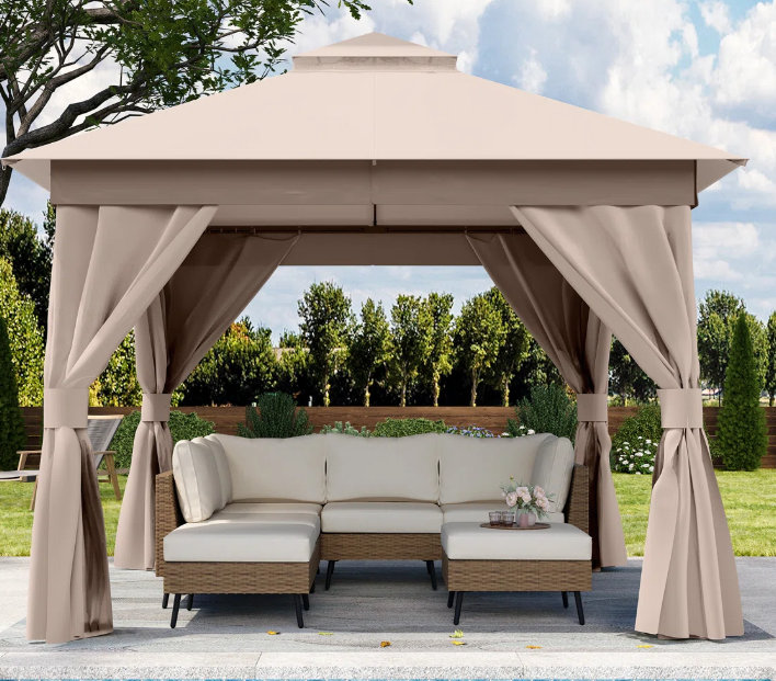 10ft Steel Patio Gazebo, Beige