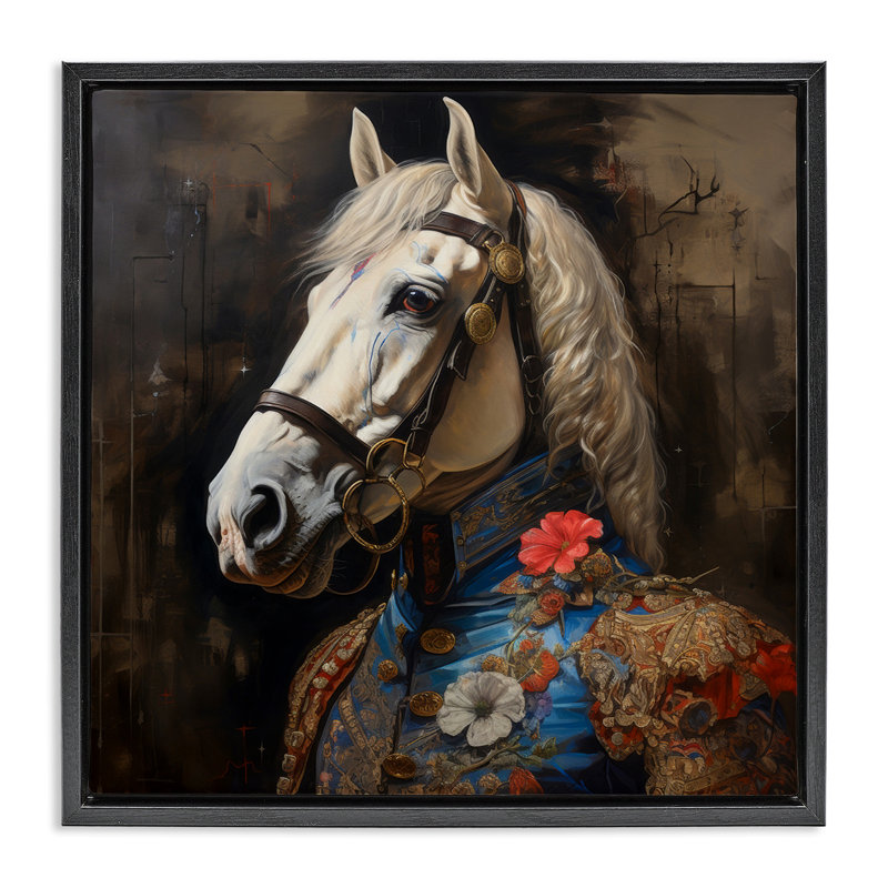 «Horse with Regal Apparel», art mural en toile encadrée par Lazar Studio, Cadre flottant noir de jais, H 18 po x l 18 po