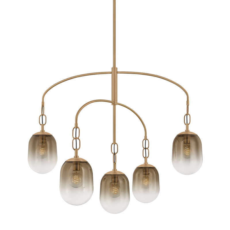 Troy Lighting Harvey wide Light Chandelier in Patina Brass, 16.25" H x 39" W x 39" D, 5 Lights