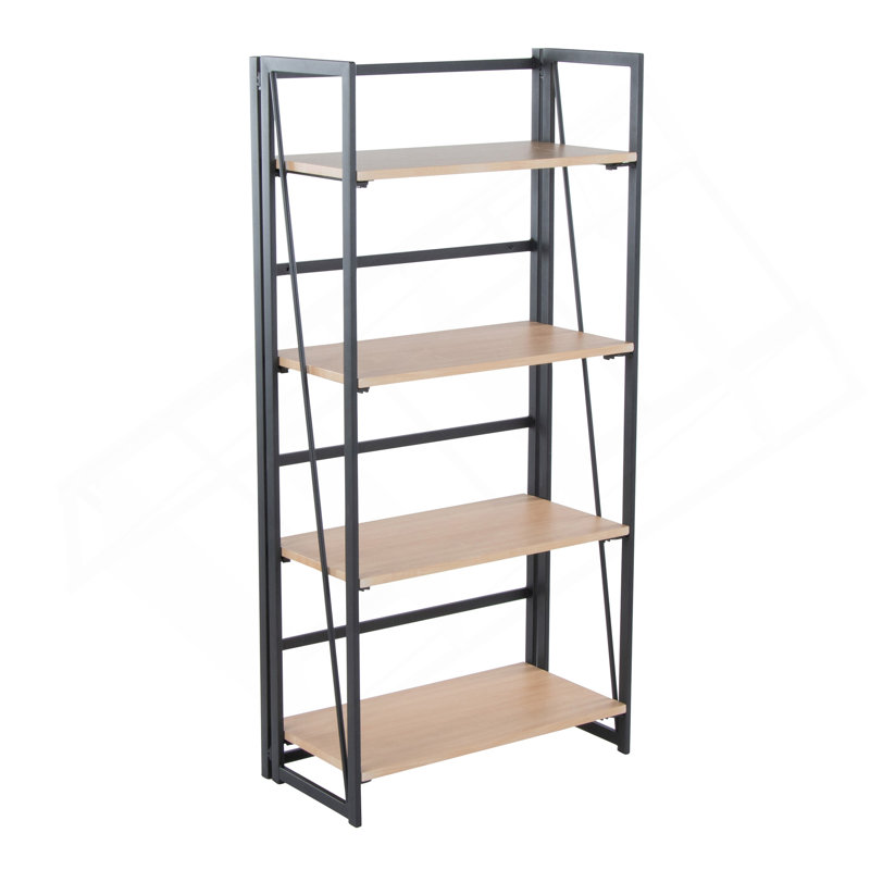 Dakota Contemporary Bookcase In Black Painted Metal And Natural Wood By Lumisource, Black