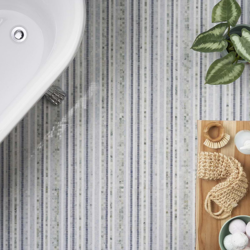 Microsaic Lines Storm Polished Marble Mosaic Tile, Blue