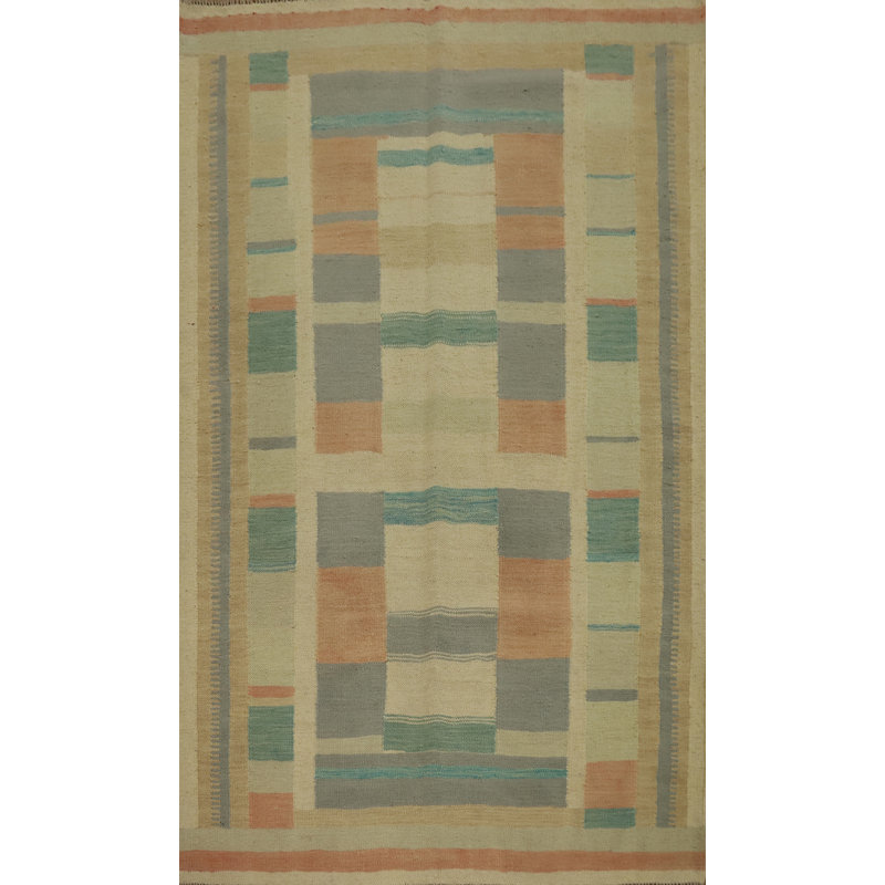 Tapis géométrique en laine tissé à la main Kilim 4 x 6