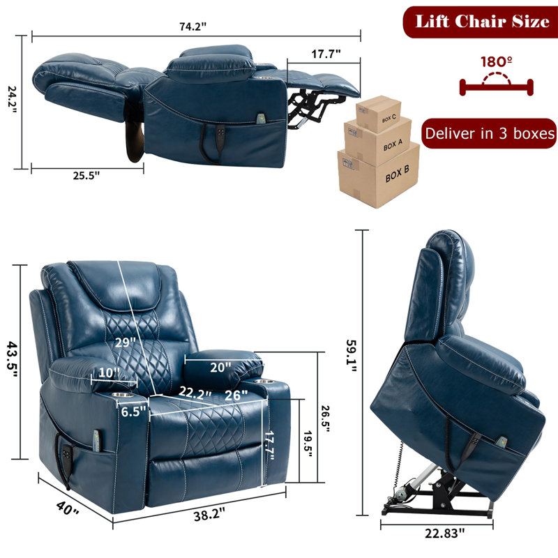 Grand fauteuil inclinable électrique avec massage et chaleur
