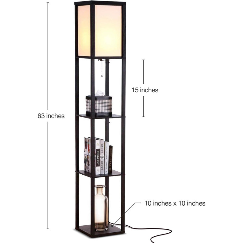 Classic Black Adjustable Wooden Shelf Floor Lamp with USB Ports
