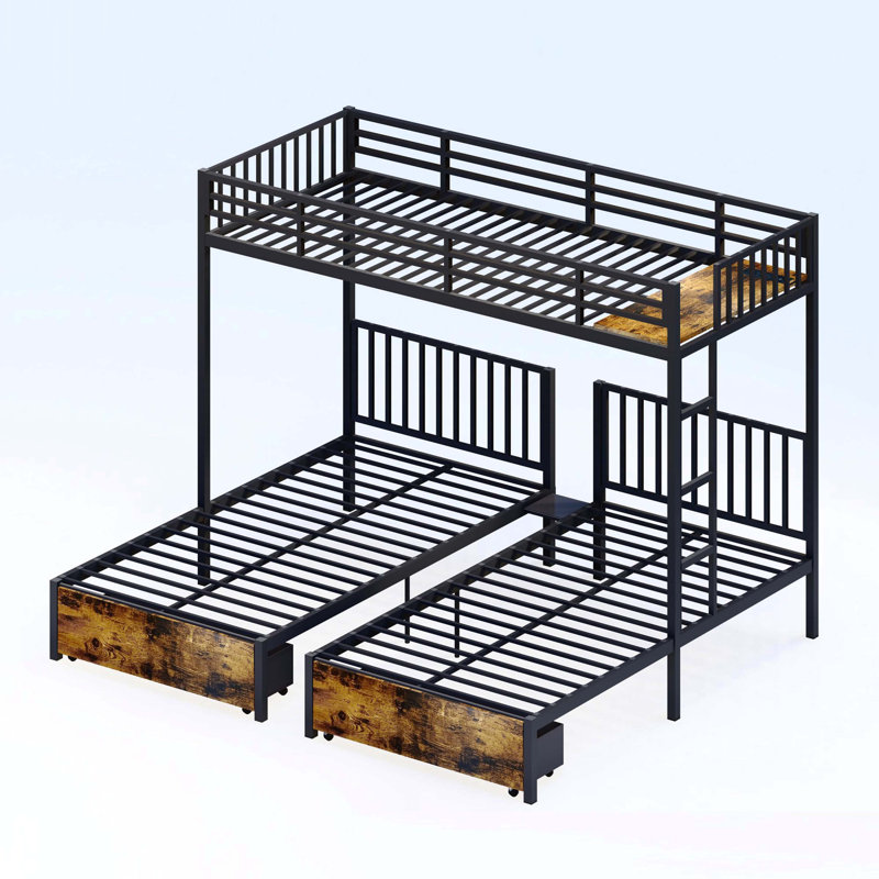 Triple lit superposé simple pour enfants, structure de lit superposable en métal à 3 lits, structure à bruit réduit, noir