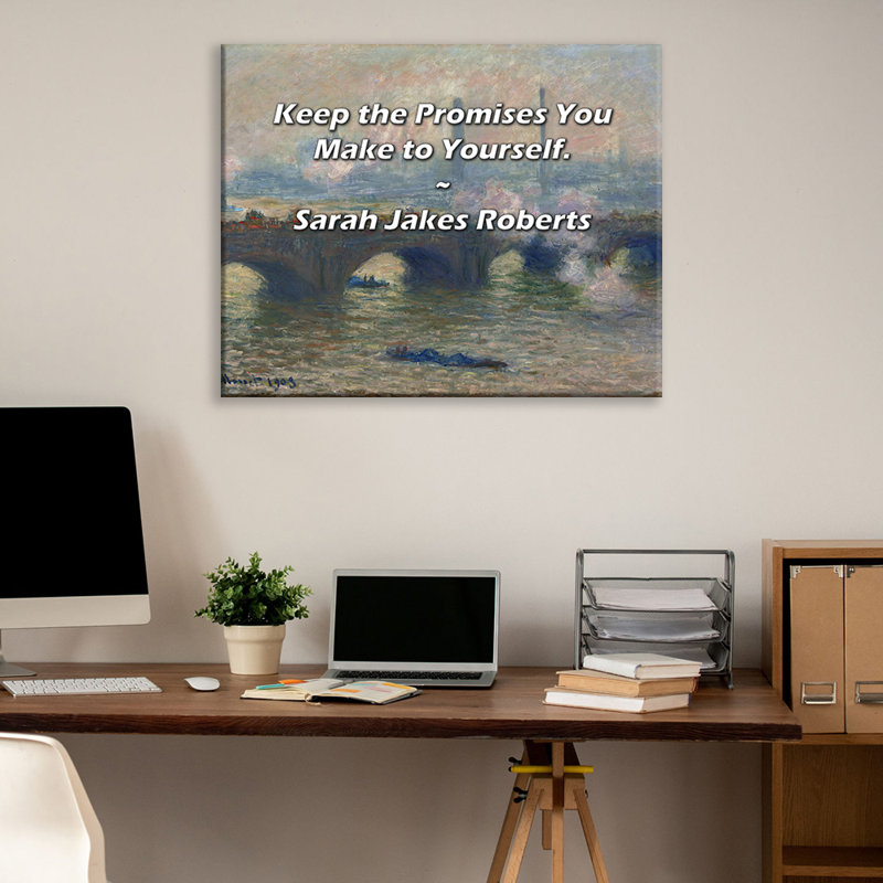 Citation artistique «Keep the Promises You Make to Yourself». Toile tendue par Sarah Jakes Roberts Gallery, H 13 po x l 18 po