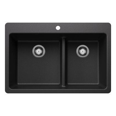 Liven Silgranit 33" 60/40 Double Bowl Dual Mount Kitchen Sink with Low Divide - Anthracite