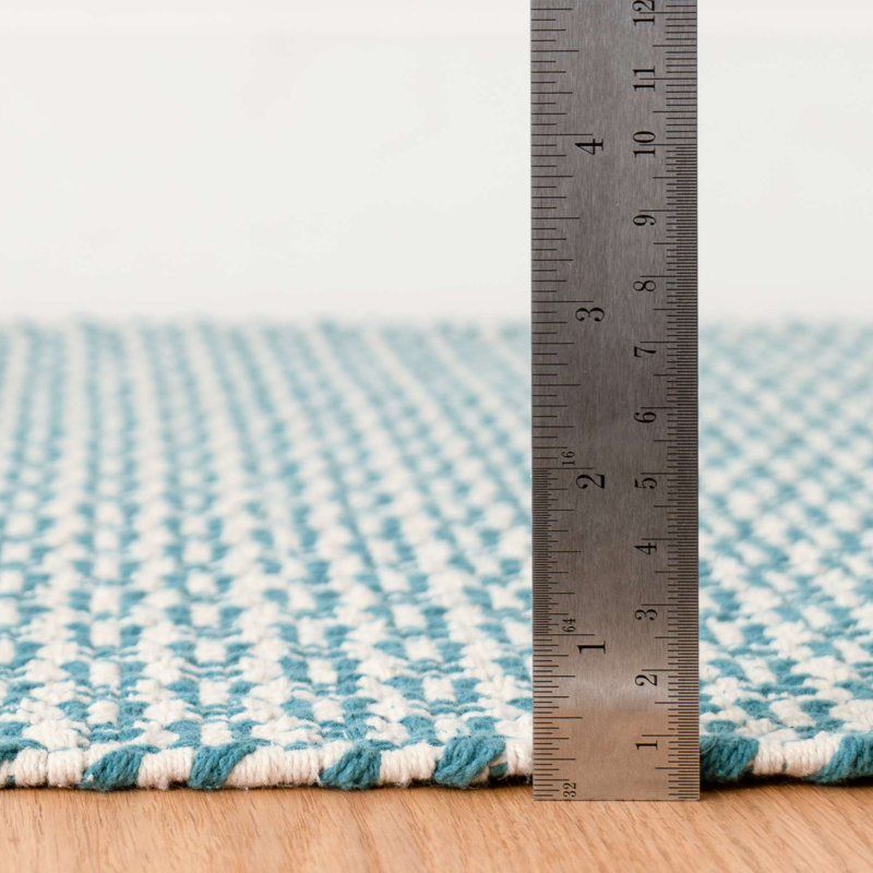 Miss Muffet Handwoven Cotton Rug, Teal/White, Rectangle 8' x 10'