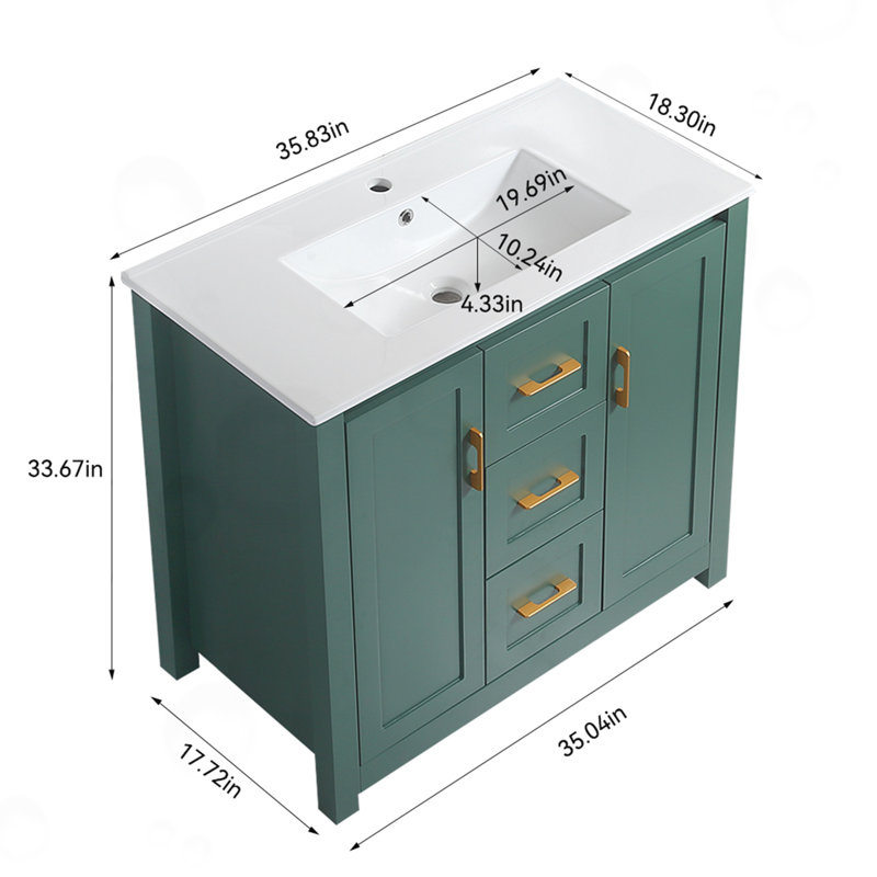 Ensemble de meuble-lavabo avec lavabo sous-comptoir + 2 portes et 2 tiroirs, Vert