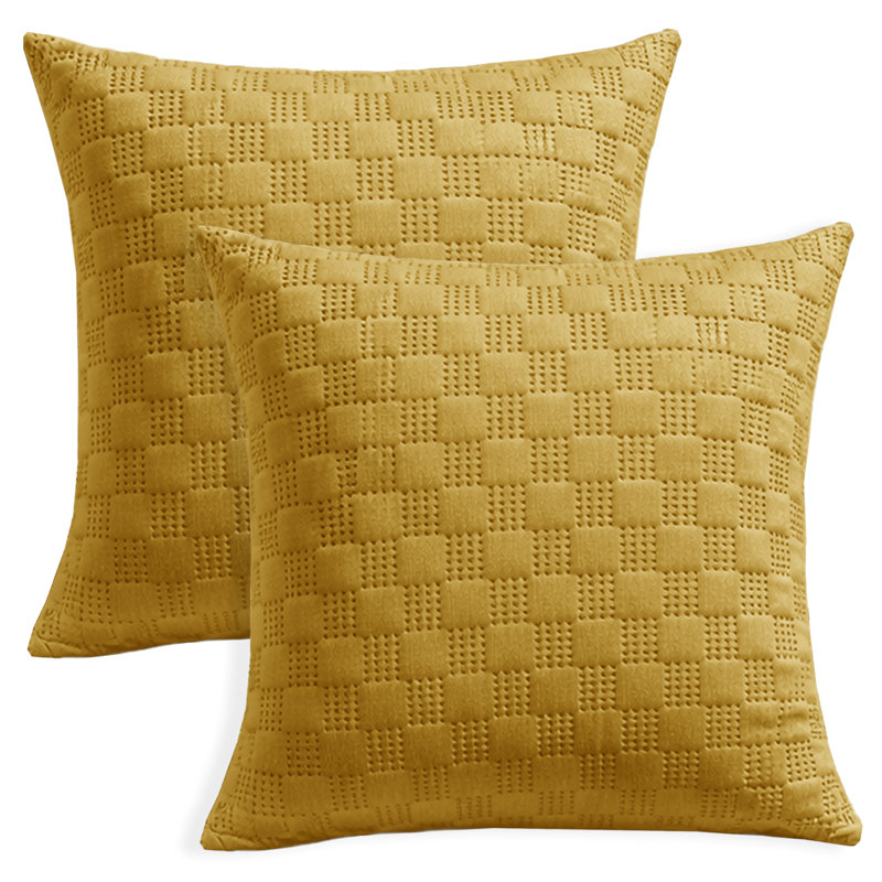 Aspire Homeware Embossed Square Velvet Cushion Covers, Pack of 2, OCHRE