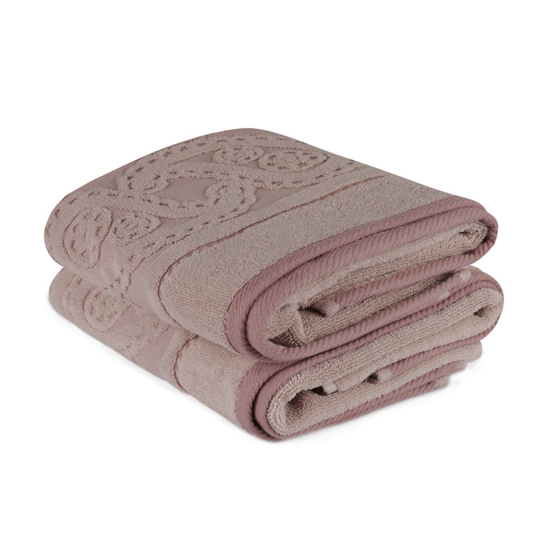 Ensemble de serviettes 100% coton 2 pièces Leshara, Rose cendré / beige