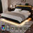  King Size Floating Bed Frame With Storage Headboard & Charging Station, Wood Platform Bed Frame With Led Lights, Noise Free ,no Box Spring Needed，easy To Assemble - Black-1124675622-1124675621