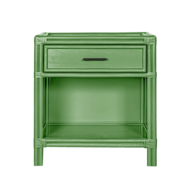 Clara Collection 1 - Drawer Rattan Nightstand, Bright Green