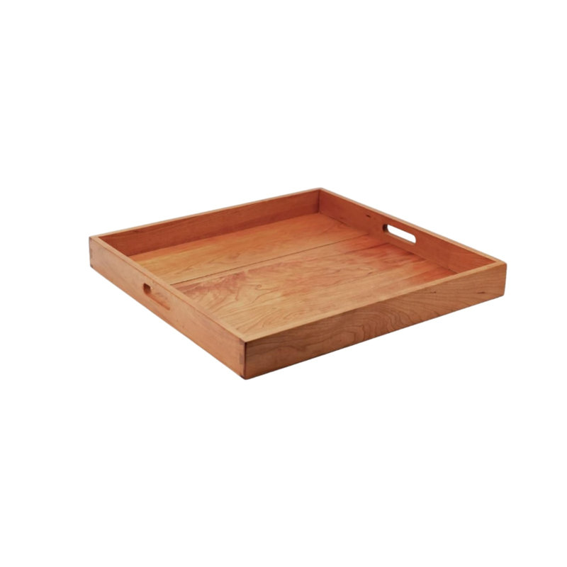 22 Inch Large Square Beige Cherry Wood Breakfast Tray with Handles for Bed