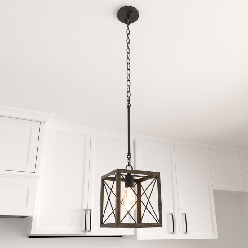 1 - Light Kitchen Lantern Square/Rectangle Pendant UL Certified, Weathered Walnut