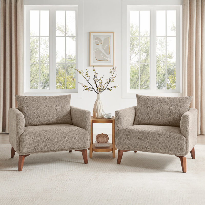 37'' Upholstered Boucle Arm Chair, Set Of 2, Tan