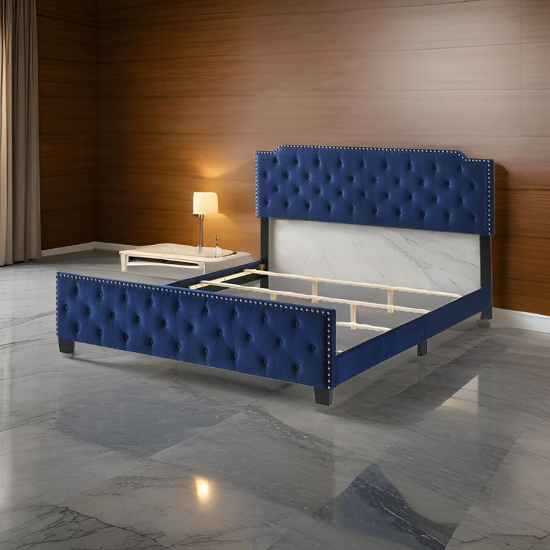 Lit tapissier Seema, Grand, Bleu marine