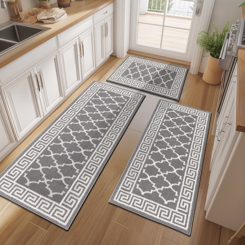 Ensemble de 3 tapis de cuisine résistants à la saleté, Gris