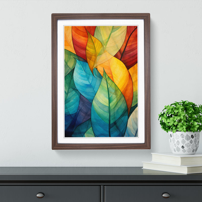 XYZ-FRM-V1223-4110 Leaf Abstract No.3 - Single Picture Frame Print on Wood, Walnut, 46cm H x 34cm W x 2cm D