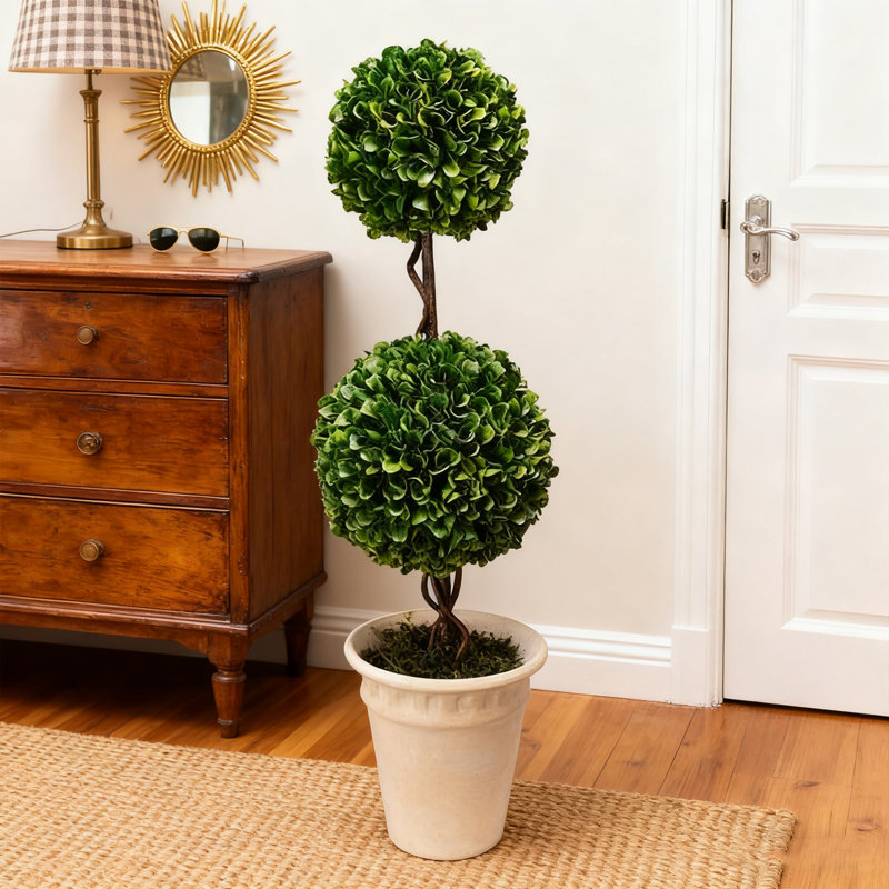 D7x22 H Simulation double couche sphérique vert plante, plante artificielle en pot, bureau à domicile salon chambre cuisine salle à manger décoration