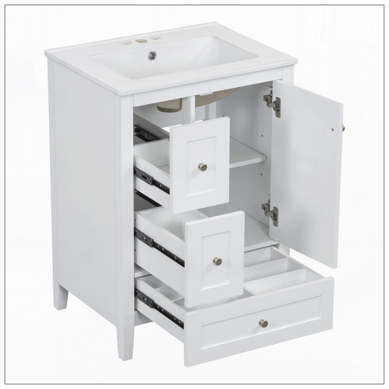 Meuble-lavabo de 24 po avec rangement, Blanc