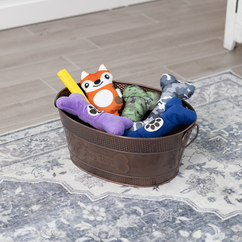 Jaw-resistant metal toy bin, H 7,5 po x l 18 po x P 10,5 po, Brun