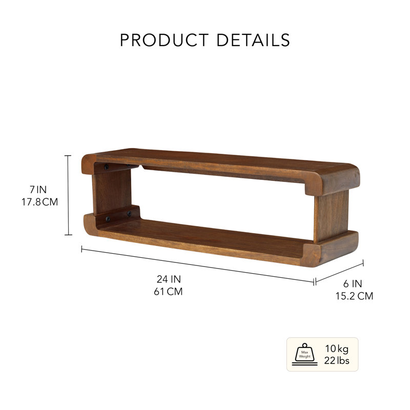 Sephine Modern Boxy 2-Tier Floating Wooden Wall Shelves, Decorative Storage Shelf for Kitchen, Bedroom, Living Room, Office