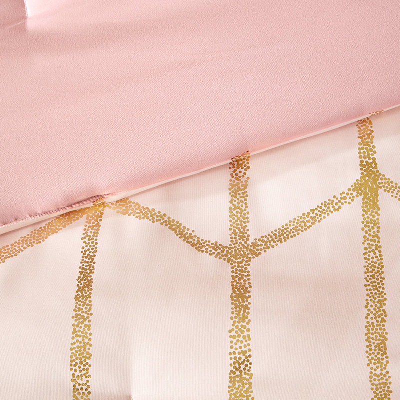Édredon avec couettes géométriques et métalliques, King Comforter + 4 Additional Pieces, Blush/Gold