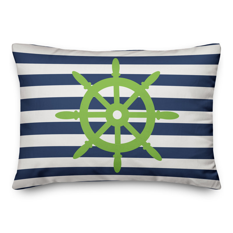  Coussin extérieur Nautical Ships Wheel, Pas de bourre, Vert / bleu marine / blanc