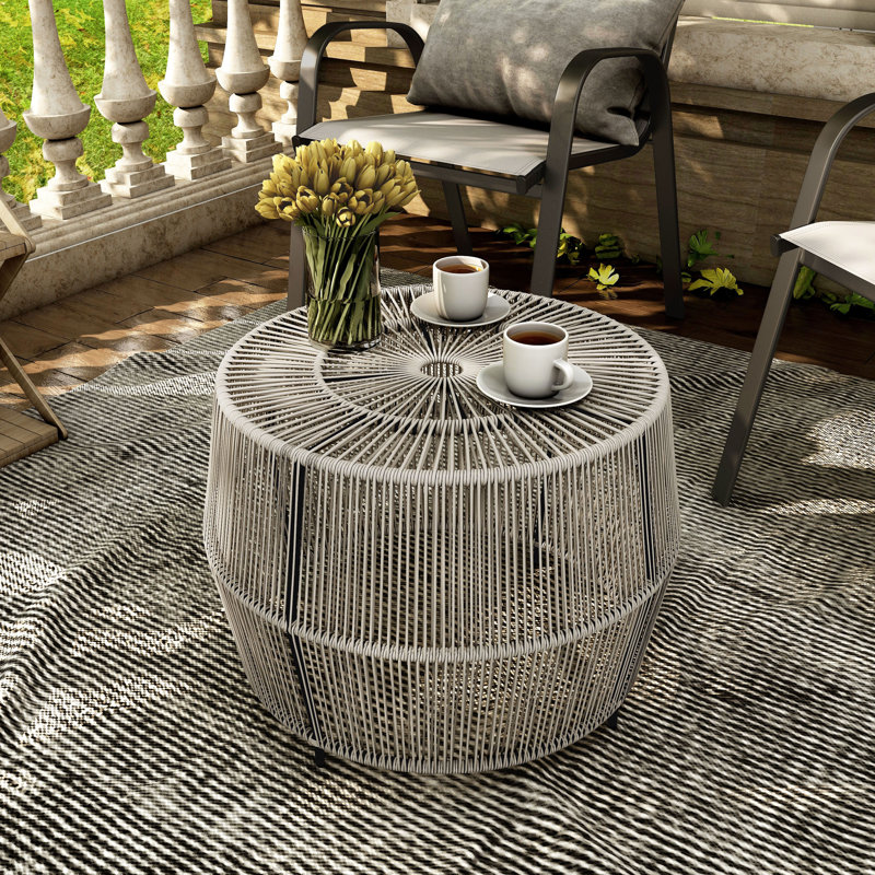 Egenoise Round Metal Outdoor Coffee Table , 21.3'' in. W 21.3'' in. D, Gray