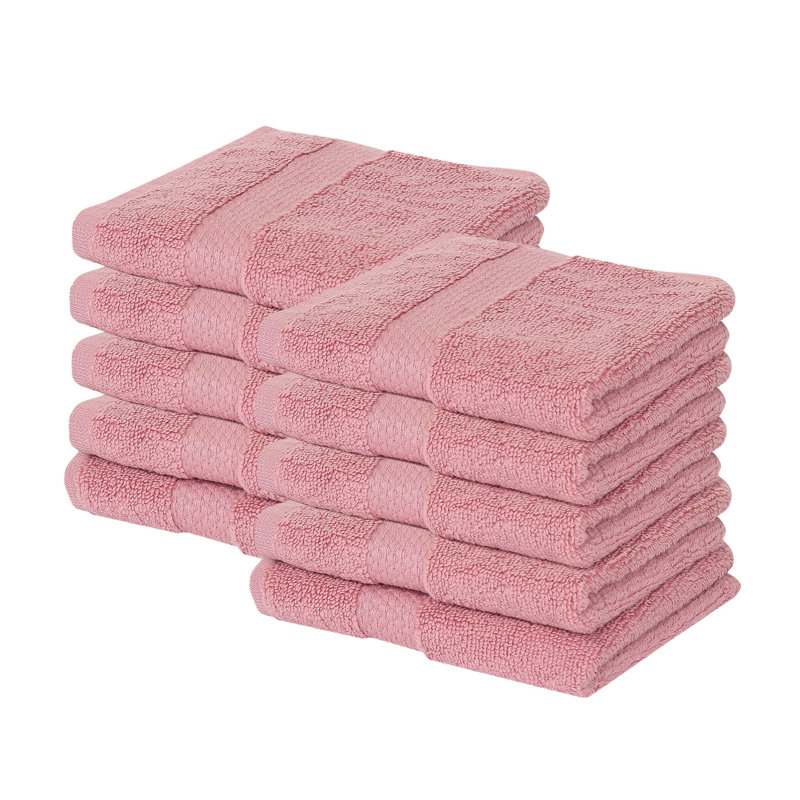 Ensemble de débarbouillettes 100% coton Splash, débarbouillettes et débarbouillettes en coton doux absorbant 550 g / m² pour salle de bain, spa et usage quotidien, certifié OEKO-TEX, paquet de 10, rose
