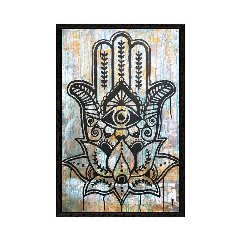 Hamsa Lotus - Print on Canvas, Black Framed, 66.04 cm H x 45.72 cm W