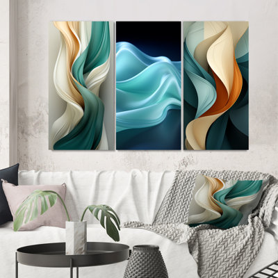 " Teal Abstract Vintage Elegant Wave " 3 - Pieces