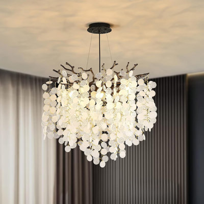 Lustre rond en cristal, lustres en nacre de Capiz pour la salle à manger, luminaire suspendu à hauteur d'arbre réglable pour le couloir, l'entrée, la cage d'escalier, le salon