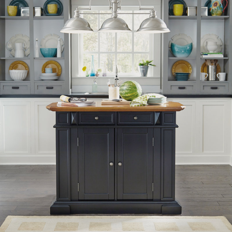 Seddon 49.75'' Wide Kitchen Island, Rich Multi Step Ebony