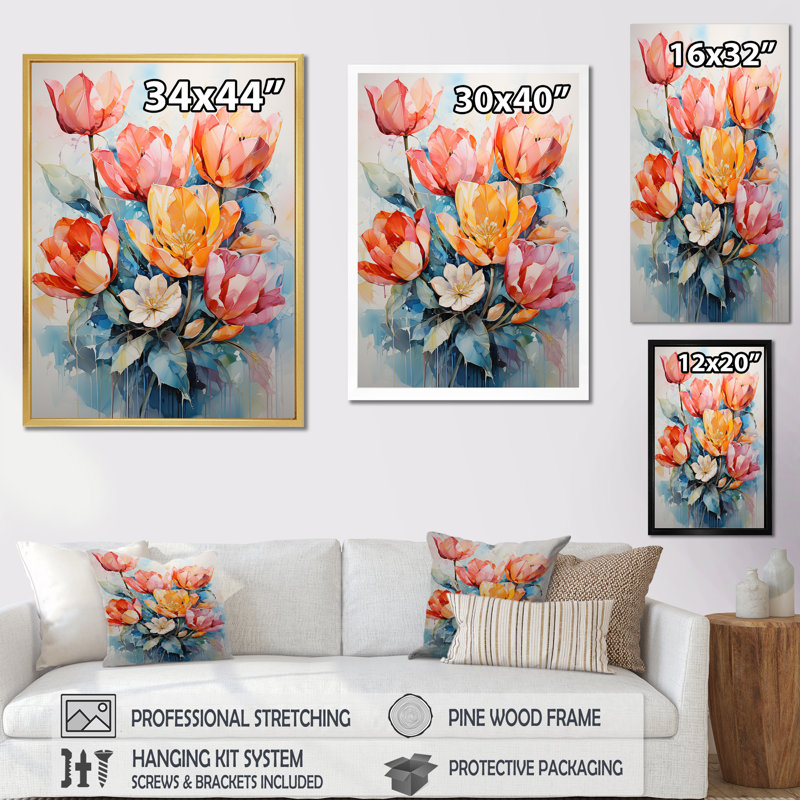 Tulipes peintes avec des tons vifs et un pinceau audacieux I, impression sur toile, Toile tendue
