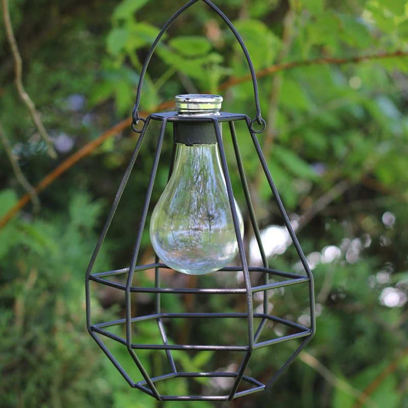 7" Black Hexagonal Solar Powered LED Decorative Outdoor Metal Patio Lantern