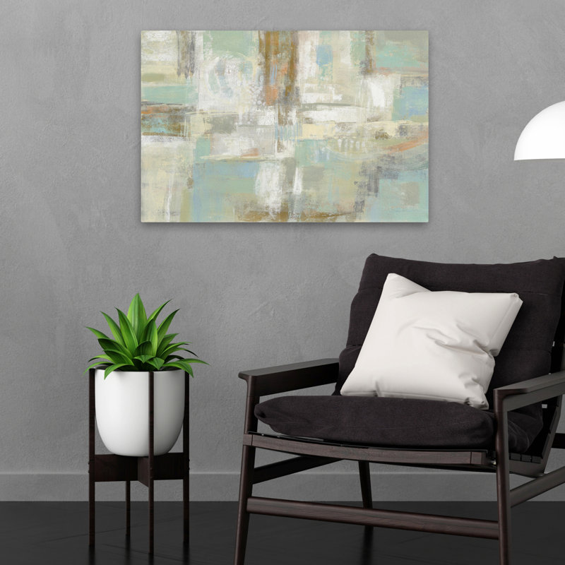 Shades Of Celedon - Abstrait beige bleu brun, H 24 po x l 16 po