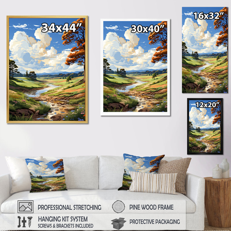 «Japanese Golf Course Landscape Harmony IV», reproduction sur toile, Cadre flottant doré, H 32 po x l 24 po