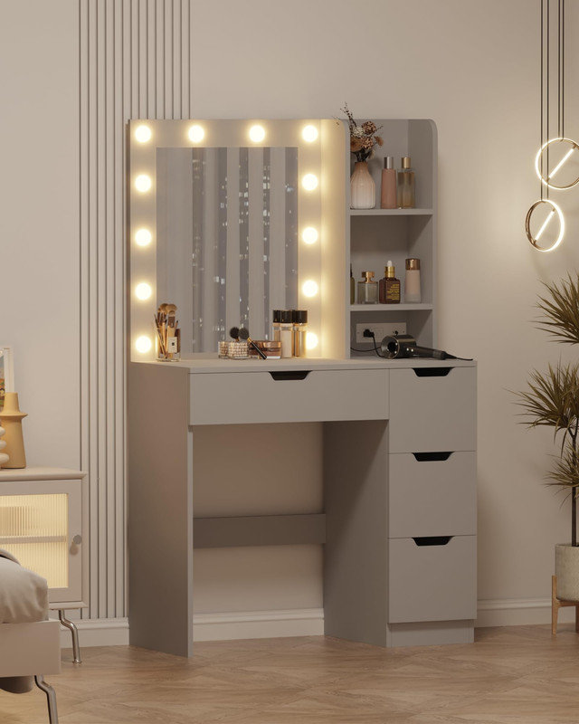 Meuble-lavabo avec miroir et lumières, Gris