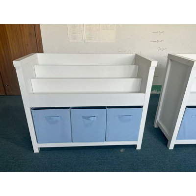 Bibliothèque pour enfants avec rangement à 3 niveaux et 3 bacs en tissu, bibliothèque en bois pour tout-petits pour salle de jeux, chambre de bébé, étagère à livres pour jouets et livres