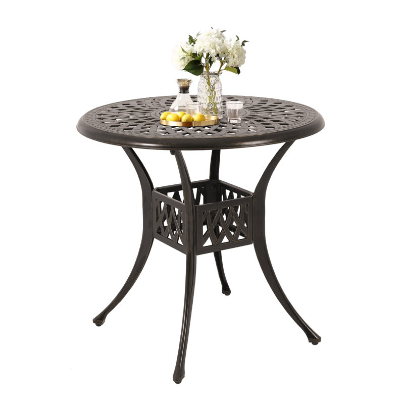 Cast Aluminum Patio Dining Table With Umbrella Hole For Outdoor Use, Bistro Table For Patio, Garden, Backyard (31")