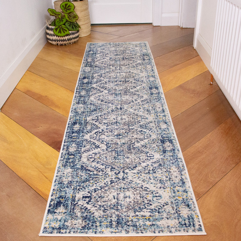 Dreier Machine Woven Blue/Cream/Navy Indoor Rug, Runner 60 x 240cm