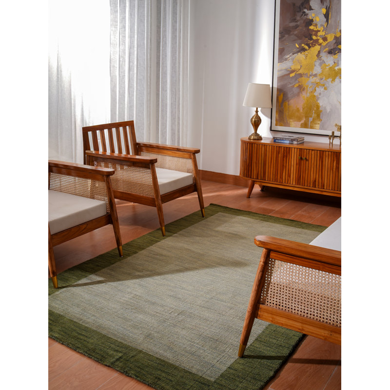 Kenshawn Hand Knotted Loom Wool Eco-Friendly Area Rugs - Rectangle, Green Color, Contemporary Modern Design, High Pile Thick Handmade Anti Skid Area Rugs for Living Room, Bed Room