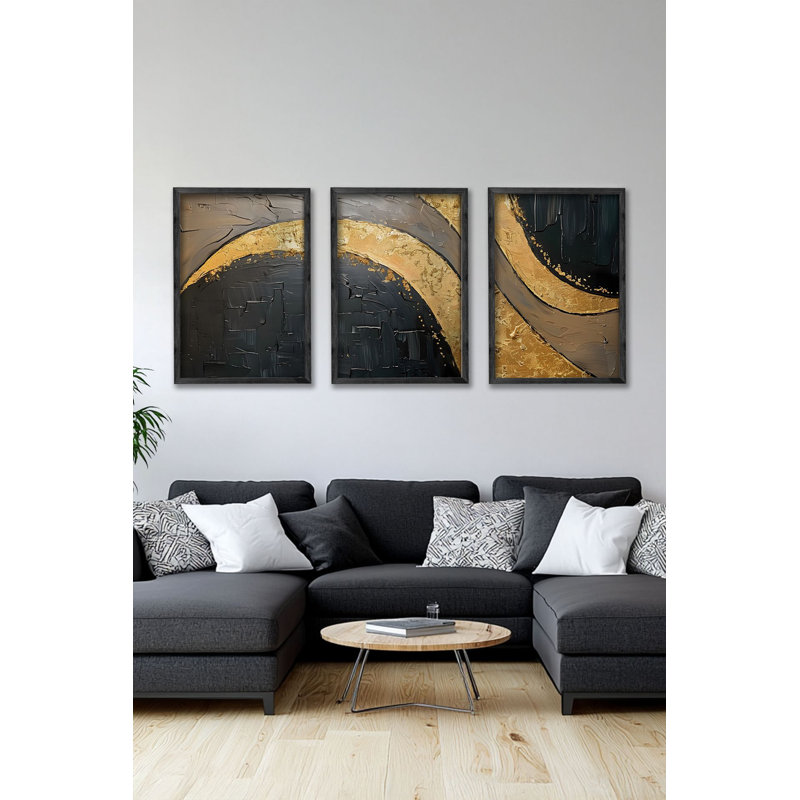 Ensemble de 3 panneaux décoratifs élégants en bois aggloméré, cadre en bois massif, 13,4 x 19,3 x 0,6 pouces | Œuvre d'art 100% MDF avec impression numérique | Parfait pour le salon, la chambre à coucher et le bureau, design élégant et moderne